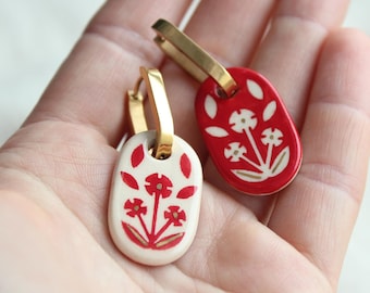 Double-Sided Earrings, Red Earrings, White Earrings, Floral Earrings, Reversible Earrings, Boriychuk Jewelry, Timeless Gift, Handmade Gift