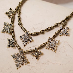 Traditional Ukrainian Necklace, 2 Strand Necklace, Brass Pendant Jewelry, Elegant Metal Necklace, Holiday Necklace, Ukrainian Namysto Gift
