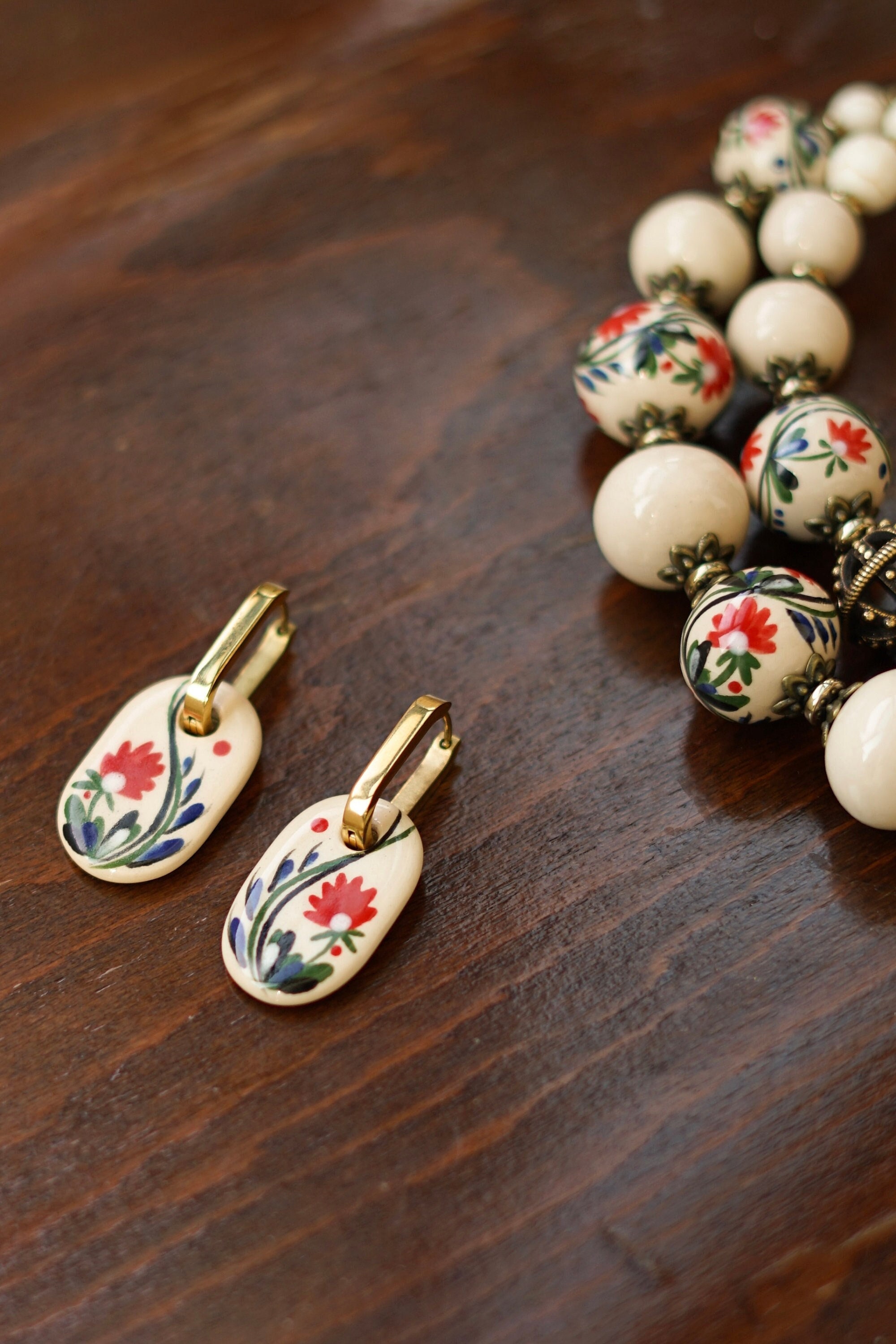 Minimalist Women Earrings With Floral Pattern, Everyday Charming Earrings, Handmade Painting Ukrainian Jewelry, Ethnic Jewelry, Gift For Her