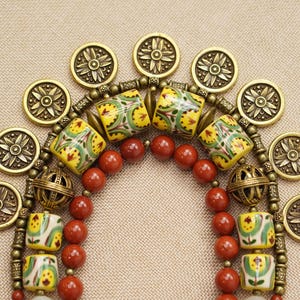 Ethnic Ukrainian Women Jewelry, Handmade Necklace, 3 Strand Ceramic Necklace, Jewelry With Author&#39;s Brass Zgardy, Ethnic Necklace, Mom Gift