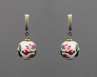 Mother gift idea, Ukrainian handmade ethnic jewelry by Boriychuk, Ukrainian earrings, Beaded clay earrings by designer, Royal beaded jewelry