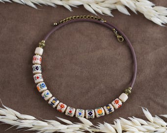 Vibrant Choker Necklace, Hand Painted Ceramic Folk Beads, Ukrainian Jewelry Art
