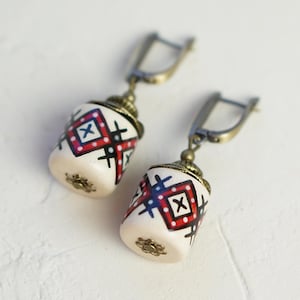 Traditional Ukrainian Design Earrings, Dangle Drop Ceramic Earrings, Vyshyvanka Accessories, Gift From Ukraine By Boriychuk, Gift For Mom