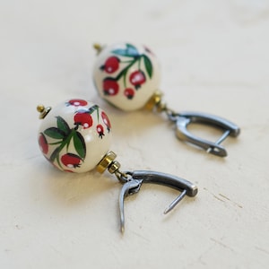 Ukrainian Handmade Ethnic Earrings by Boriychuk, Ceramic Ball Earrings, Beaded Clay Beads Earrings, Holiday Earrings, Gift For Granny & Mom