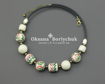 Choker by Ukrainian designer, Floral Symbol Choker, Unique Jewelry by Oksana Boriychuk, Handmade ethnic jewelry, Holiday gift idea for mom