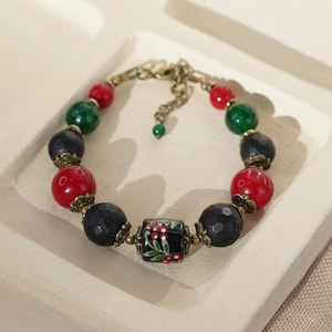 Handcrafted Ceramic Bracelet, Forest Theme Jewelry, Beaded Bracelet with Grapes Design, Vintage Stale Bracelet, Ukrainian Jewelry, Mom Gift