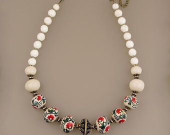 Collier de perles en céramique blanche, Namysto floral ukrainien, bijoux de mariée