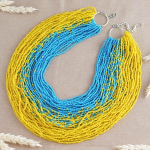 Bohemian Beaded Necklace in Ukrainian Colors, Blue & Yellow Multi-Strand Necklace, Vyshyvanka Accessories, Ethnic Jewelry, Anniversary Gift