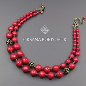 Ukrainian Red Bead Necklace, Classic Red Ceramic Necklace, Traditional Namysto Necklace, Authentic Handmade Ukrainian Jewelry, Ethnic Gift