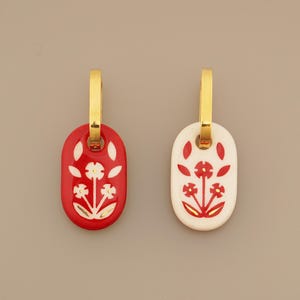 Kolczyki dwustronne w kolorze czerwono-białym, odwracalne ceramiczne kolczyki wiszące, ukraińska biżuteria z kwiatowym wzorem