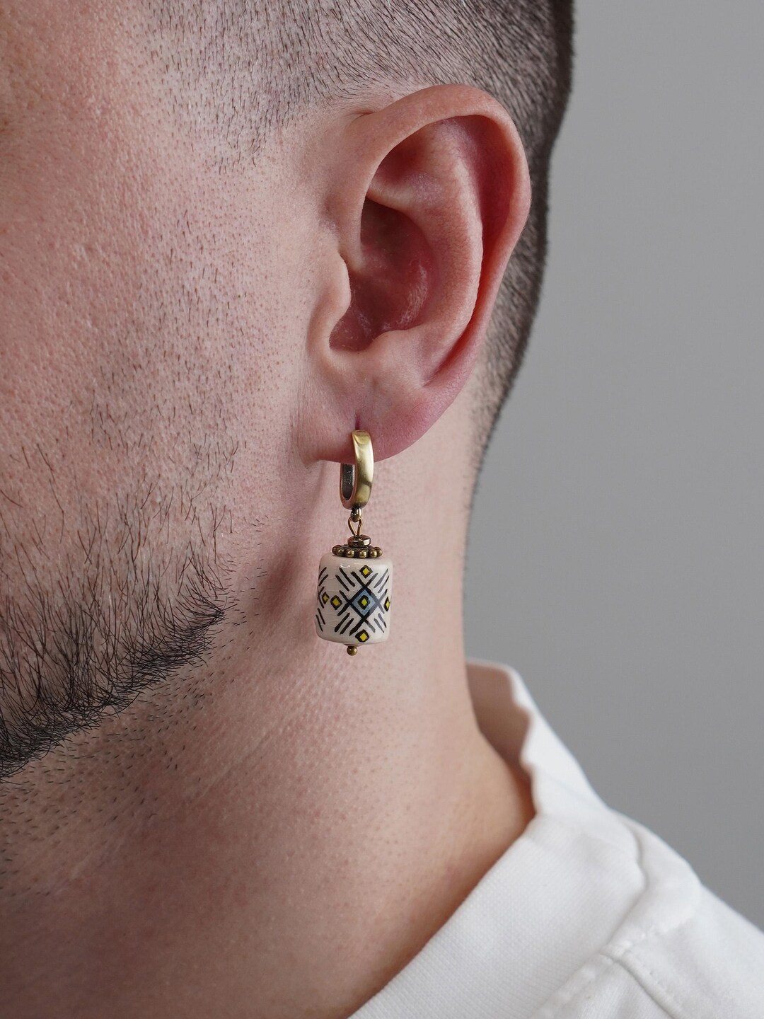 Boho Dangle Drop Earrings for Men, Ceramic Earrings, Single Earring ...