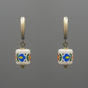 Ceramic Earrings, Handmade Dangle Drop Earrings, Ukrainian Folk Earrings, Colorful Floral Pattern, Petite Earrings, Perfect Gift For Her