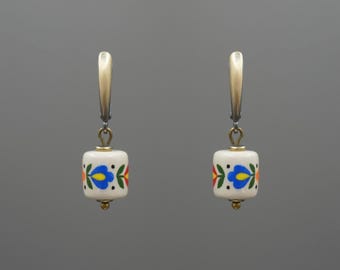 Ceramic Earrings, Handmade Dangle Drop Earrings, Ukrainian Folk Earrings, Colorful Floral Pattern, Petite Earrings, Perfect Gift For Her