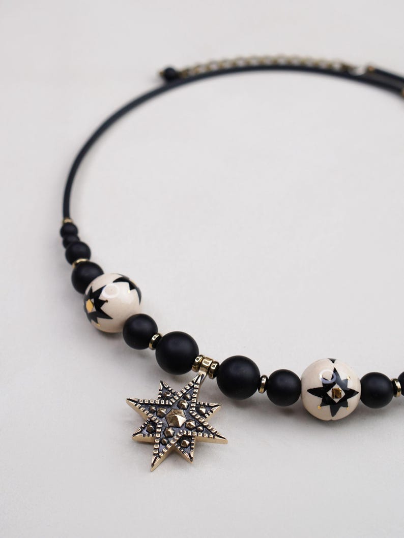 Celestial Choker Necklace with Brass North Star Pendant, Festive Holiday Jewelry Gift for Christmas image 4