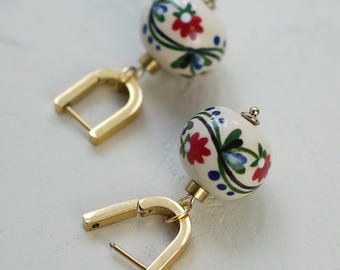 Dainty Ukrainian Earrings With Floral Pattern, Ethnic Jewelry, Statement Ukrainian Folk Earrings, White Dangle Drop Earrings, Gift For Women