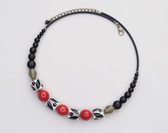 Handmade Ceramic Beaded Choker, Designer Bohemian Red and Black Ethnic Necklace