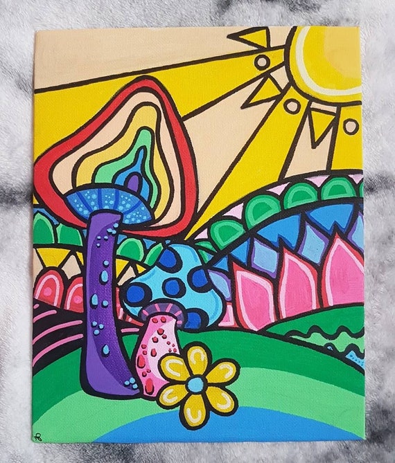 Trippy Mushroom Painting | Etsy