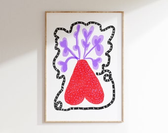 Heart Bloom Art Print, Modern Floral Illustration (18x24)
