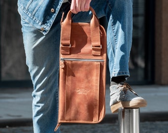 Handmade Leather Drumsticks Bag: Personalized Drummer Gift