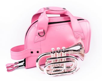 Pocket Trumpet Gig Bag, Pocket Trumpet Leather Bag, MG Leather Work Trumpet Case, trumpet carry bag, pocket trumpet genuine leather bag