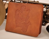 Personalized Leather wallet with Coltrane print great gift for Saxophone player by MG Leather Work Active