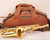 PERSONALIZED Soprano Saxophone Gig Bag Genuine Crazy Horse Leather Lightweight Bag for Soprano Sax by MG Leather Work