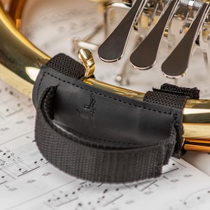 French Horn Holding Strap, Crazy Horse Leather, Velcro Fasteners, French Horn Hand Guard for Beginners and Professionals