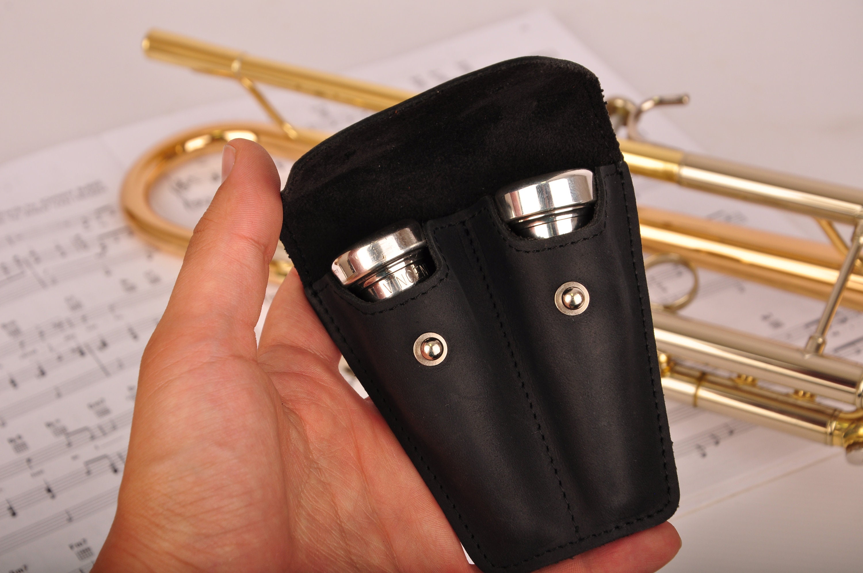 Trumpet Double Personalized leather mouthpiece holder for Etsy