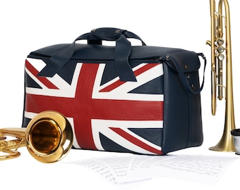 Trumpet, flugelhorn, piccolo-trumpet, cornet Double/Triple leather gig bag whit UK flag, trumpet, flugelhorn, cornet, piccolo trumpet bag