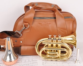 Personalized Pocket Trumpet leather gig bag. Single gig bag for your horn, Trumpet Bag, Case MG Leather Work