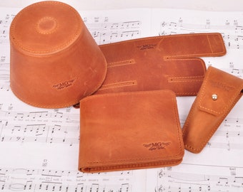 Trumpet player accessory kit, trumpet plunger Mute, trumpet Valve Guard, trumpet Mouthpiece pouch and Wallet, trumpeter personalized gift