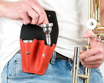 Trombone euphonium mouthpiece holder, trombone mouthpiece case, trombone double mouthpiece pouch, personalized gift for trombone player