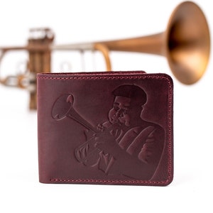 Personalized Leather wallet with Dizi print, Great gift for trumpet player, Gift for trumpeter