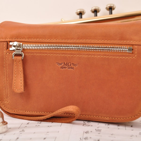 Trumpet leather case for 4 or 7 mouthpieces, mouthpiece case, brass accessories, Personalized trumpet mouthpiece pouch, mouthpiece holder