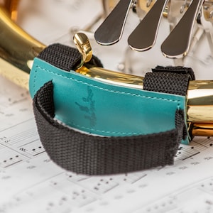 Turquoise French Horn Hand Guard, French Horn Holding Strap, Velcro Fasteners, Genuine Leather Hand Guard for Beginners and Professionals