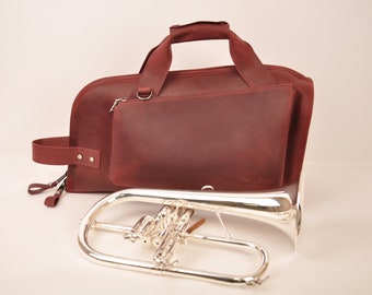 Flugelhorn Personalized leather Gig Bag by MG Leather Work, Trumpet case, Brass Accessories. Great gift for Trumpet player