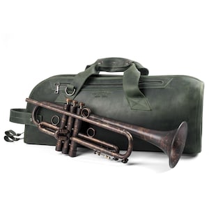 Trumpet Leather Gig Bag, Trumpet case, Brass Accessories, Personalized trumpeter gift, Handmade gift for Trumpet player, Bag for Musician