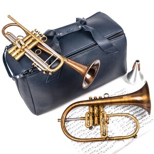 Trumpet Bag, Double/triple gig bag for trumpet, flugelhorn, cornet, piccolo, pocket trumpet, C trumpet, Personalized leather trumpet bag