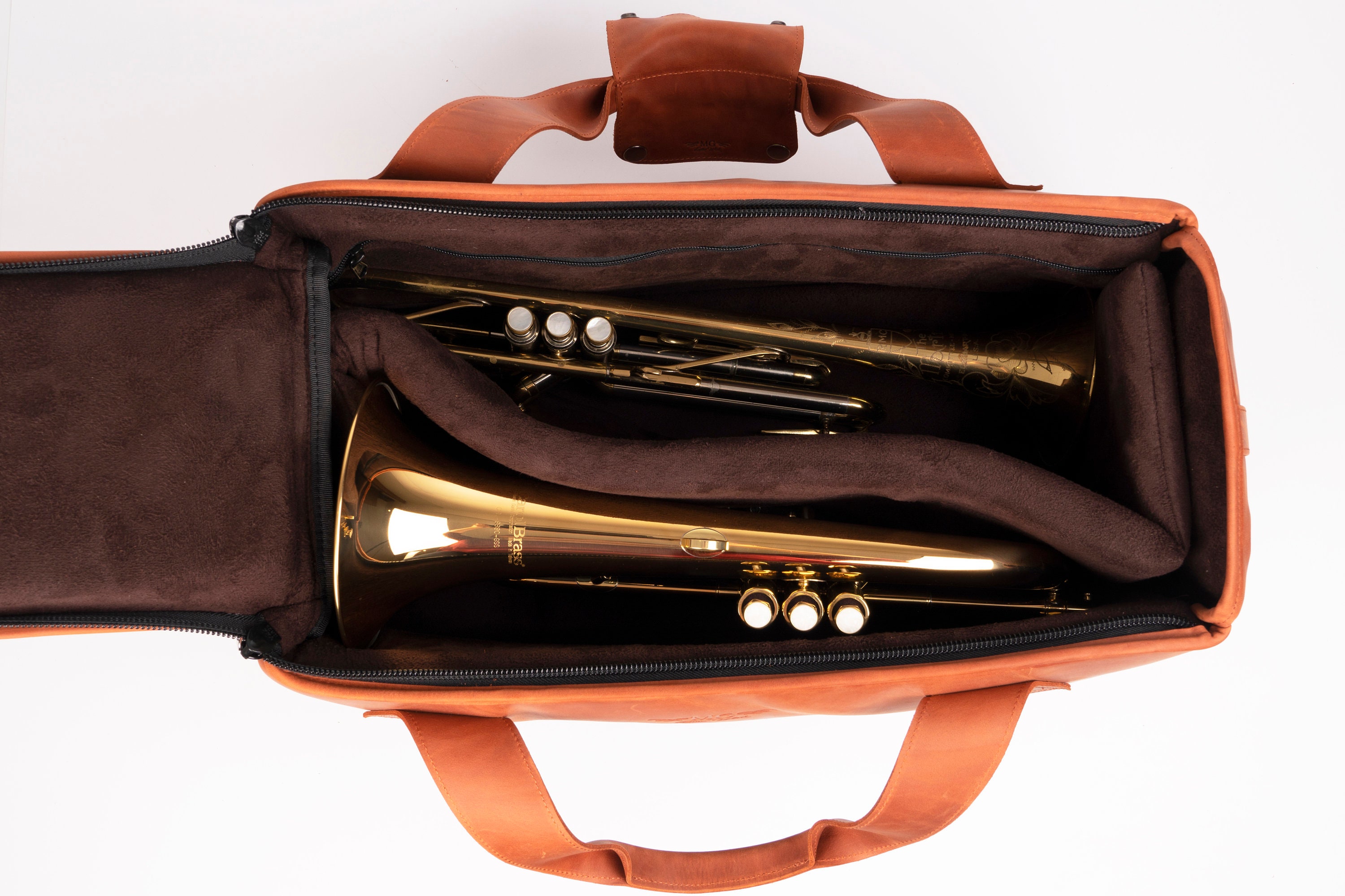 パーソナライズされたレザートランペットギグバッグ：ダブル/トリプル