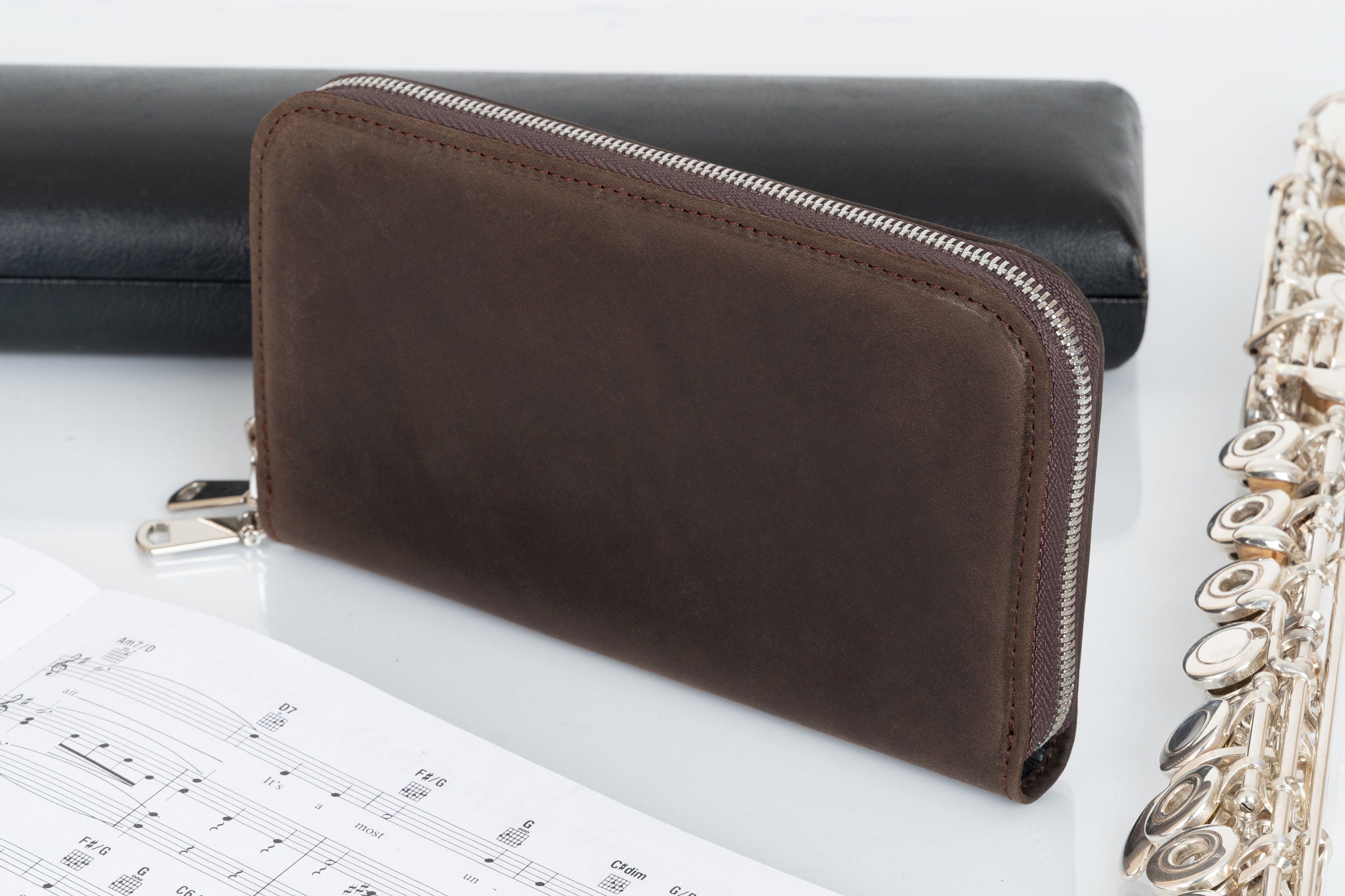 Leather Wallet With Embossing, Zipped Clutch Bag With Embossed Patterns Flute Valves, Leather Purse With Double Slider Zipper, Leather Pouch - Etsy Leather Wallet With Embossing, Zipped Clutch Bag With Embossed Patterns Flute Valves, Leather Purse With Double Slider Zipper, Leather Pouch - Etsy