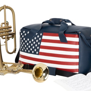 Trumpet, Flugelhorn, Cornet, Piccolo trumpet Double/Triple bag whit USA flag, leather bag for trumpet, flugelhorn, cornet, piccolo trumpet image 1
