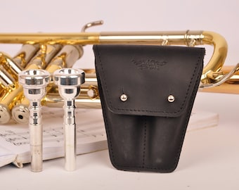 Trumpet mouthpiece holder by MG Leather Work, trumpet mouthpiece case, trumpet mouthpiece double pouch, personalized gift for trumpet player