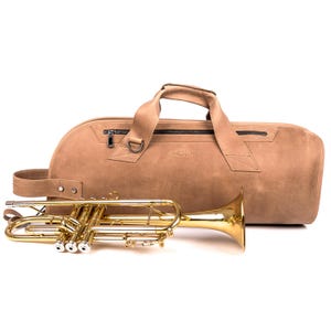 Trumpet Leather Gig Bag, trumpet bag, Trumpet case, Personalized gift for Trumpet player, trumpet Accessories, Durable Leather Trumpet Bag