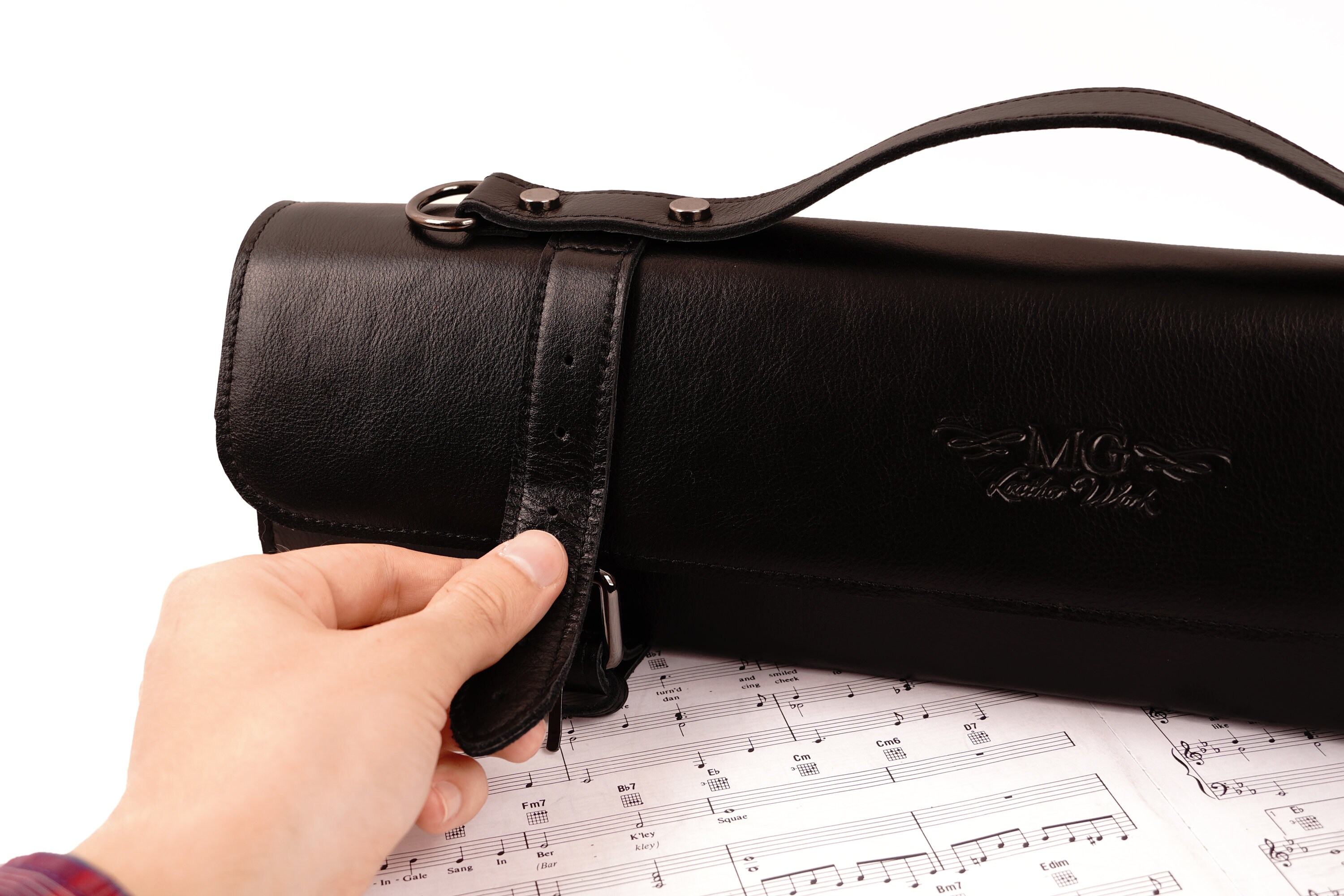 Leather Flute Bag With Adjustable Strap: Personalized Flute Case 