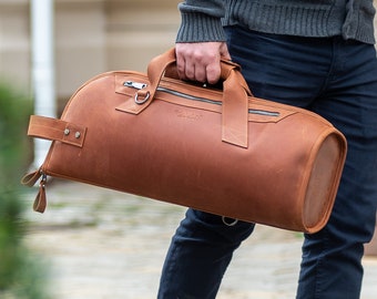 Trumpet Gig Bag, Genuine Leather Trumpet bag, trumpet case, personalized gift for trumpet player, trumpet carry bag, trumpet accessories