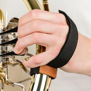 French Horn Hand Guard, French Horn Holding Strap, Crazy Horse Leather, Velcro Fasteners, Hand Guard for Beginners and Professionals