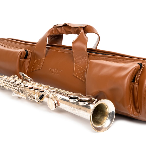 Straight Soprano Saxophone Gig Bag by MG Leather Work. Sax case. Gift for a sax player. Detroit Leather, 7 colors
