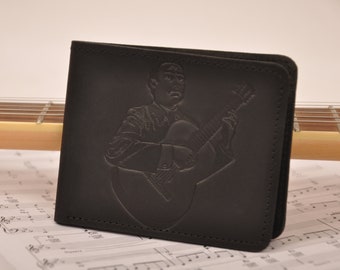 Personalized Leather wallet with classic guitar player print great gift for  player by MG Leather Work