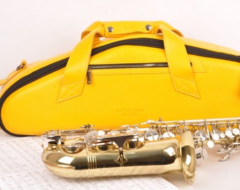 Altsaxophon Tasche von MG Leather Work, Altsaxophon Koffer, Altsaxophon Zubehör, sehr heller und stilvoller Echtleder Saxophon Koffer,