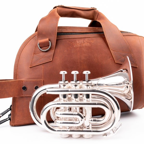 Pocket Trumpet Gig Bag by MG Leather Work, Pocket Trumpet Bag, trumpet case, personalized gift for trumpet player, Pocket Trumpet, gift